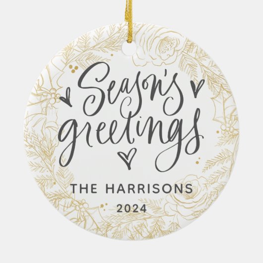 金ゴールドワンフォトシーズンの挨拶（両面） セラミックオーナメント (裏面)