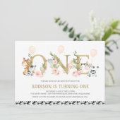 金ゴールドワンフローラファーム動物1歳誕生日 招待状 (スタンド正面)