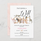 金ゴールドワンボホフローラサファリガールズファースト誕生日 招待状 (正面/裏面)