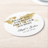 金ゴールドワールドマップトラベルサンキュー結婚式の引き出物 ラウンドペーパーコースター (アングル)