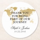 金ゴールドワールドマップトラベルサンキュー結婚式の引き出物 ラウンドペーパーコースター (正面)