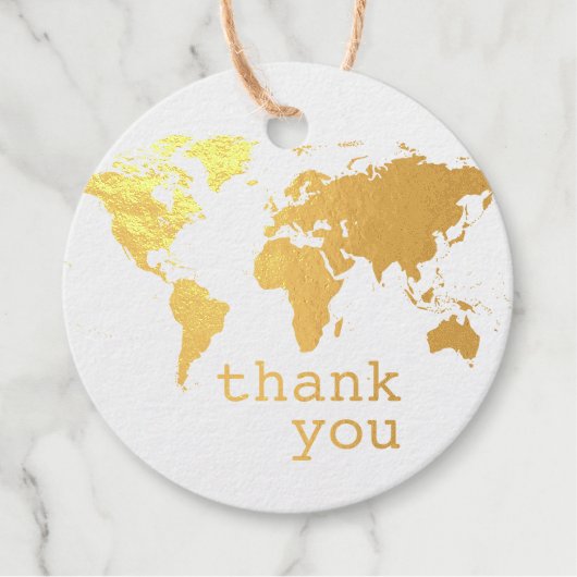 金ゴールドワールドマップトラベルテーマサンキューユー フェイバータグ (正面)