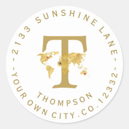 金ゴールドワールドマップモノグラムサーキュラー住所 シール