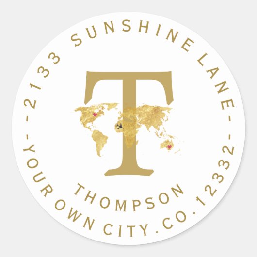 金ゴールドワールドマップモノグラムサーキュラー住所 シール (正面)