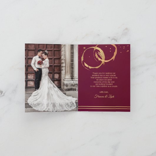 金ゴールドワ結婚インの写真お礼ノートカード サンキューカード (内部)