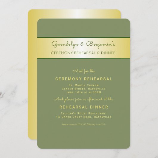 金ゴールドンセージセレモニーリハーサルディナー招待状 招待状 (正面/裏面)