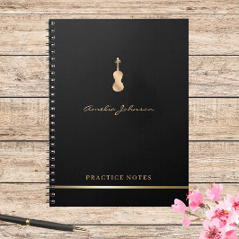 金ゴールドヴァイオリンエレガントススクリプトスタイリッシュミュージシャン ノートブック