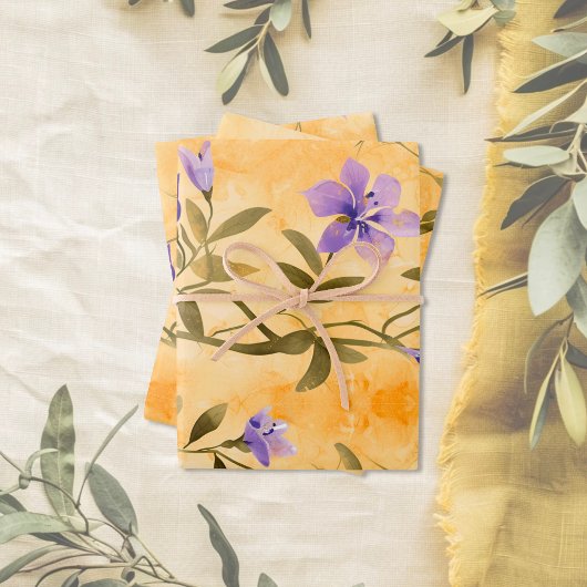 金ゴールドヴィオレットフローラ結婚50周年記念 ラッピングペーパーシート