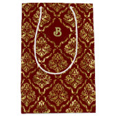 金ゴールドヴィンテージのダークブルーのパターン ミディアムペーパーバッグ (正面)