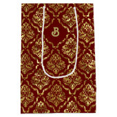 金ゴールドヴィンテージのダークブルーのパターン ミディアムペーパーバッグ (裏面)