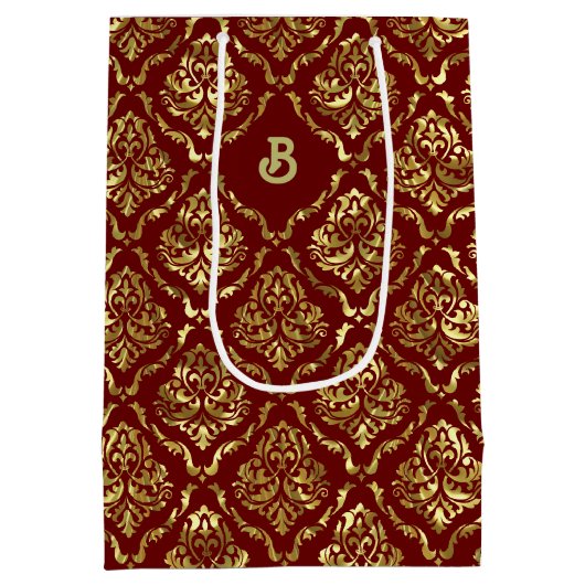 金ゴールドヴィンテージのダークブルーのパターン ミディアムペーパーバッグ (裏面)