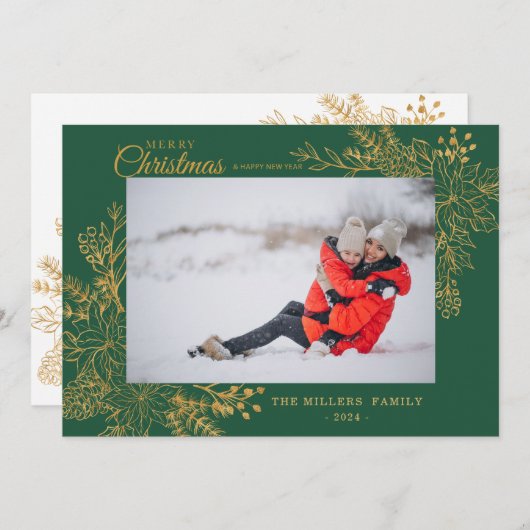 金ゴールドヴィンテージの植物体のフレーム写真メリークリスマス シーズンカード (正面/裏面)