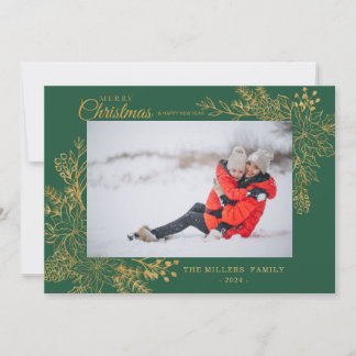 金ゴールドヴィンテージの植物体のフレーム写真メリークリスマス シーズンカード