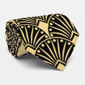 金ゴールドヴィンテージアールデコパターン（ダークグレー） ネクタイ (ロール)
