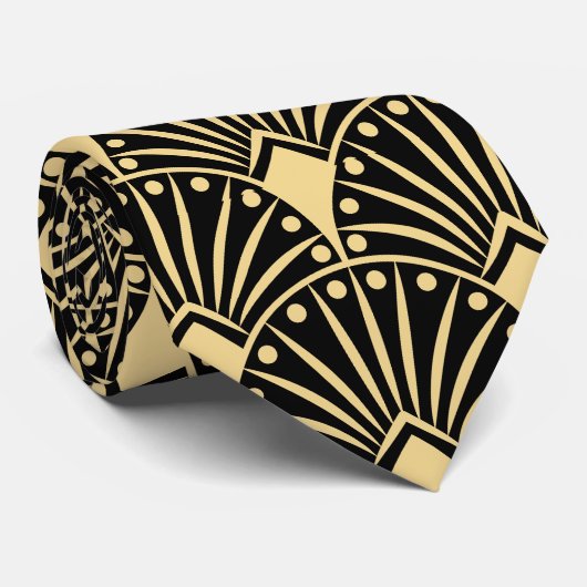 金ゴールドヴィンテージアールデコパターン(ダークグレー) ネクタイ (ロール)