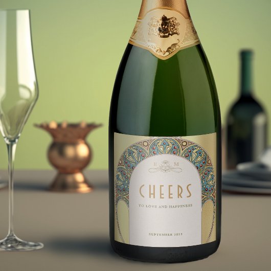 金ゴールドヴィンテージアールヌーボーミュシャきらめくワインラベ スパークリングワインラベル