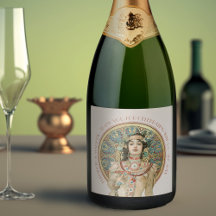 金ゴールドヴィンテージアールヌーボーミュシャきらめくワインラベ