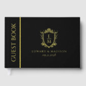 金ゴールドヴィンテージウェディングクレストオンブラック ゲストブック (正面)
