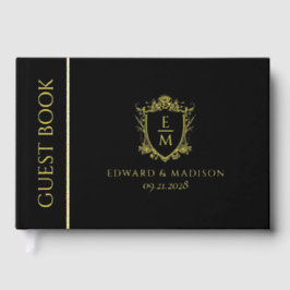 金ゴールドヴィンテージウェディングクレストオンブラック ゲストブック