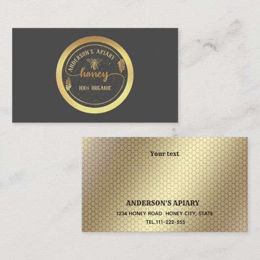 金ゴールドヴィンテージエレガントハチミーブロゴ 名刺 (正面/裏面)