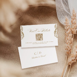 金ゴールドヴィンテージクラシックスクリプトQRコードWebサイトカード プレイスカード