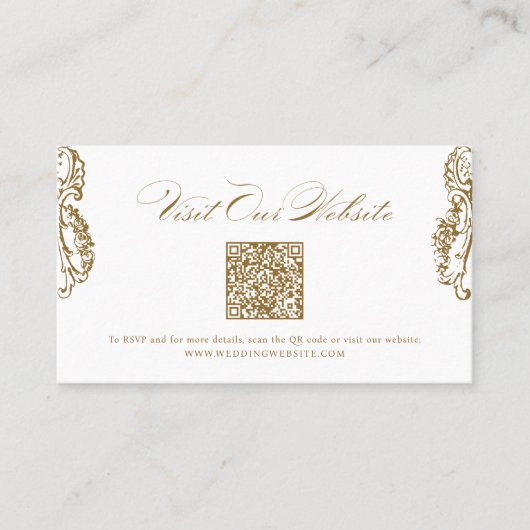金ゴールドヴィンテージクラシックスクリプトQRコードWebサイトカード プレイスカード (正面)