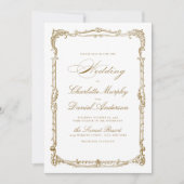 金ゴールドヴィンテージクラシックフレームシンプルスクリプ結婚ト 招待状 (正面)