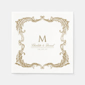 金ゴールドヴィンテージクラシックフレーム結婚スクリプト スタンダードカクテルナプキン (正面)