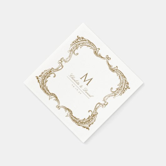 金ゴールドヴィンテージクラシックフレーム結婚スクリプト スタンダードカクテルナプキン (角)
