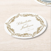 金ゴールドヴィンテージクラシックフレーム結婚スクリプト ラウンドペーパーコースター (アングル)