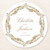 金ゴールドヴィンテージクラシックフレーム結婚スクリプト ラウンドペーパーコースター (正面)