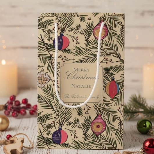 金ゴールドヴィンテージクリスマスオーナメントパインベリー スモールペーパーバッグ