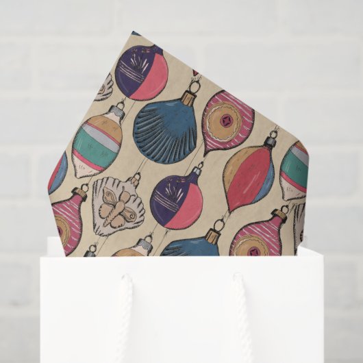 金ゴールドヴィンテージクリスマスオーナメントパターン 薄葉紙 (ギフトバッグ)