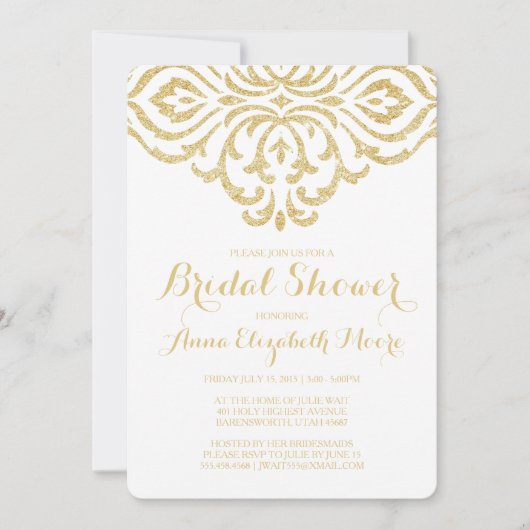 金ゴールドヴィンテージグラムエレガントブライダルシャワー招待 招待状 (正面)