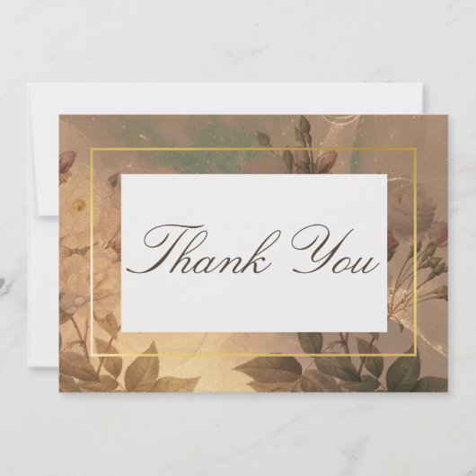 金ゴールドヴィンテージグラムモダンフローラ結婚ズ サンキューカード (正面)