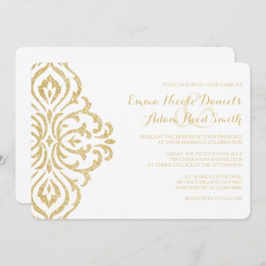 金ゴールドヴィンテージグラモールエレガンス結婚式招待状 招待状 (正面/裏面)