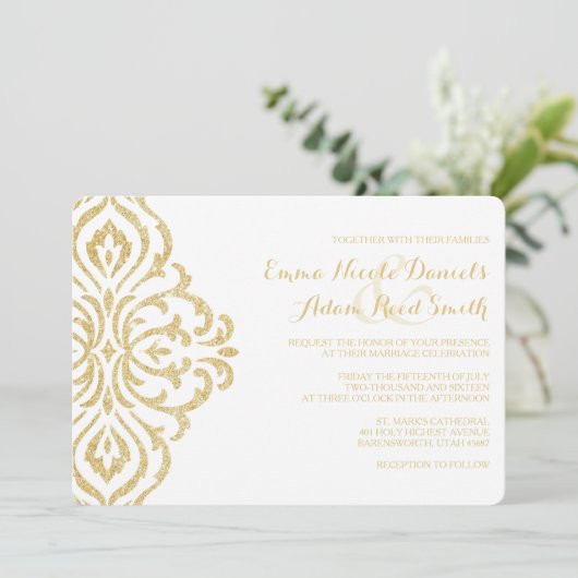 金ゴールドヴィンテージグラモールエレガンス結婚式招待状 招待状 (スタンド正面)