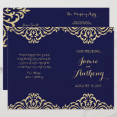 金ゴールドヴィンテージグラモールネイビーフォールド結婚式 プログラム (正面/裏面)