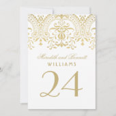 金ゴールドヴィンテージグ結婚ラマーのテーブル番号 招待状 (正面)