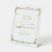 金ゴールドヴィンテージスクリプト結婚式の引き出物を1つ取る 台座サイン (正面)