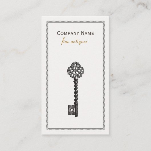 金ゴールドヴィンテージスケルトン鍵アンティーク家具店 名刺 (正面)