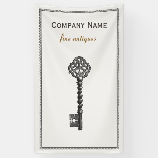 金ゴールドヴィンテージスケルトン鍵アンティーク家具店 横断幕 (縦)