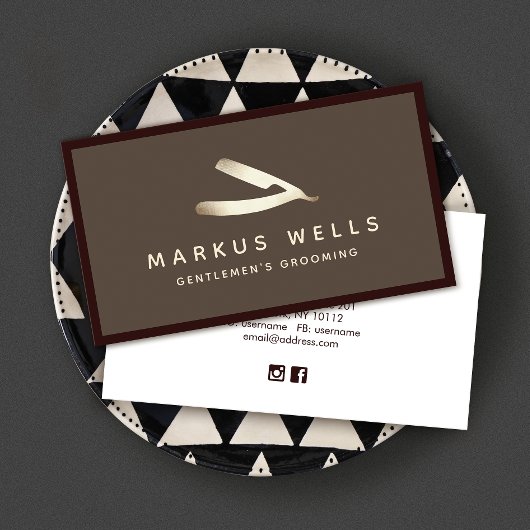 金ゴールドヴィンテージストレートカミソリマスター理容師 名刺