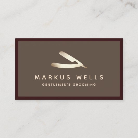 金ゴールドヴィンテージストレートカミソリマスター理容師 名刺 (正面)