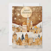 金ゴールドヴィンテージスノーカバー村メリークリスマス シーズンカード (正面)
