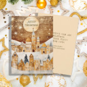 金ゴールドヴィンテージスノーカバー村メリークリスマス シーズンカード