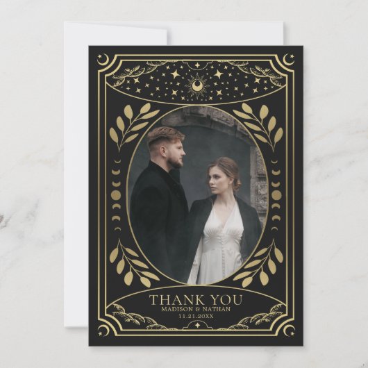 金ゴールドヴィンテージタロット結婚の写真 サンキューカード (正面)