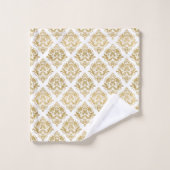 金ゴールドヴィンテージダマスクパターン白 バスタオルセット (ウォッシュタオル)