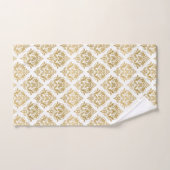 金ゴールドヴィンテージダマスクパターン白 バスタオルセット (ハンドタオル)