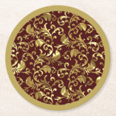 金ゴールドヴィンテージダマスダークブラウン ラウンドペーパーコースター (正面)